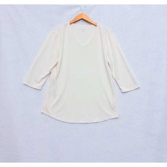 Segments Tops - Segments Top L Ivory Modal Blend Knit 3/4 Sleeve V Neck Casual Ribbed Minimalist